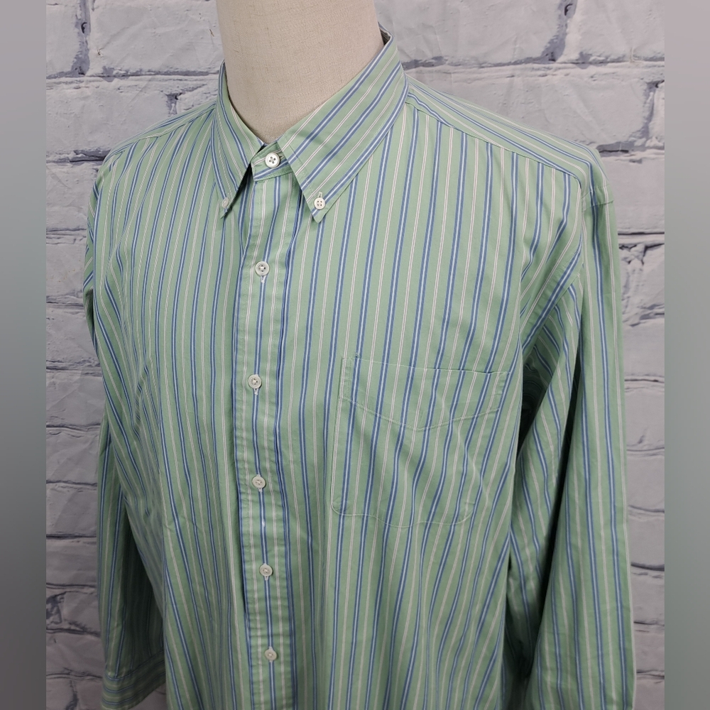 Ralph Lauren Men's Classic Fit Button Down Shirt Green Striped Smooth XXL 2XL - Picture 12 of 14